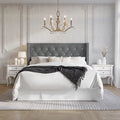 Button Tufted Wingback Velvet Upholstered Bed, Navy Blue, Queen S8051
