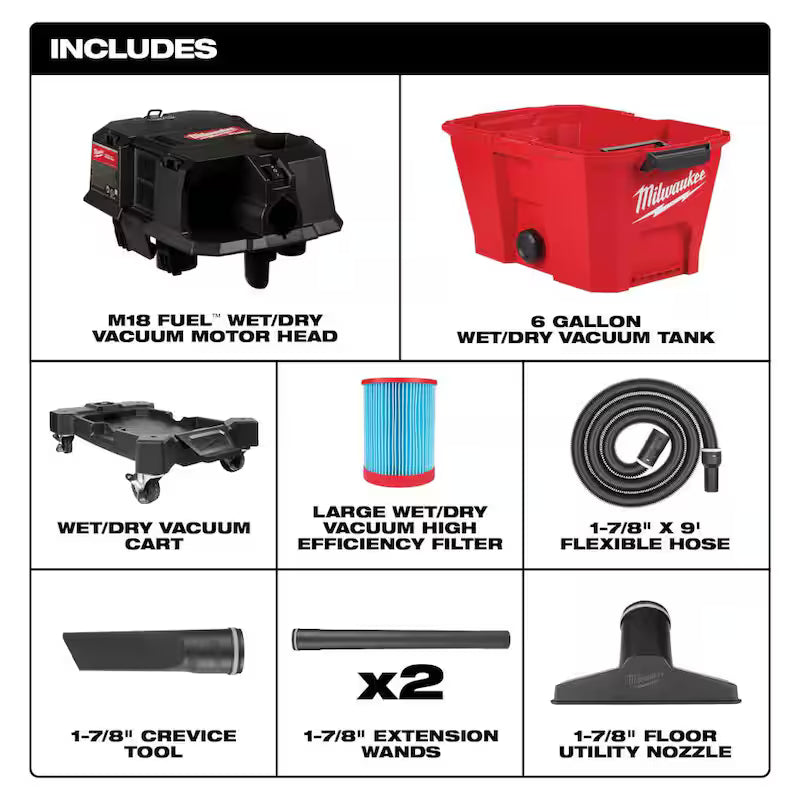 6 Gal. Cordless Wet/Dry Shop Vacuum with Filter, Hose and Brush and Crevice Tools M94577