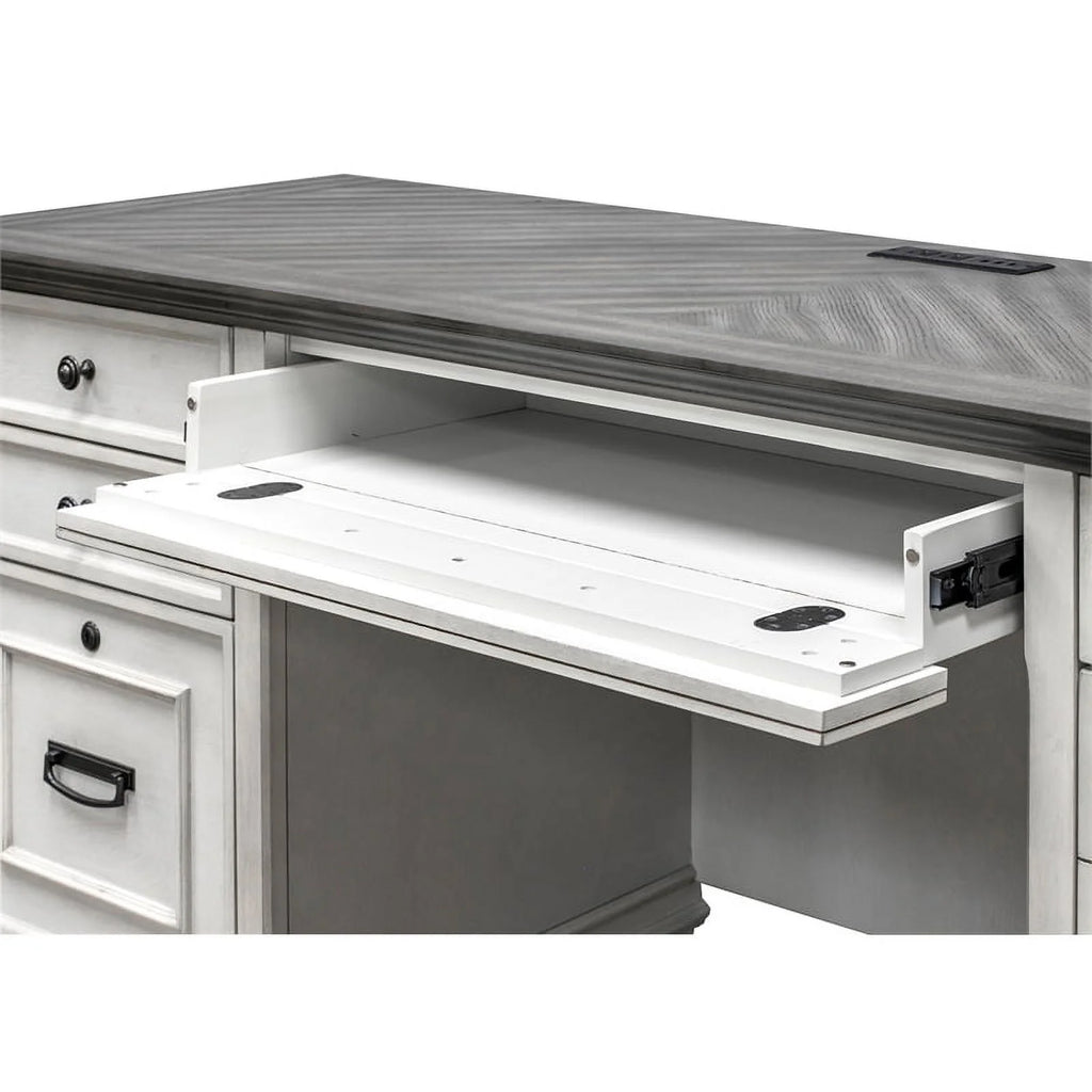 White Gray Wood Double Pedestal Desk R730