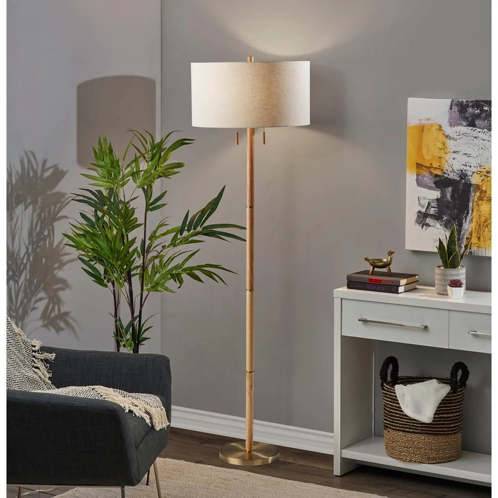 Natural Rubberwood Base & Antique Brass Floor Lamp I7000