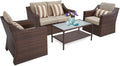 4 Piece Brown Rattan Wicker Outdoor Sectional Set H27065