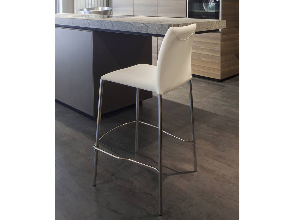 White Leather Chrome Bar Stool J582