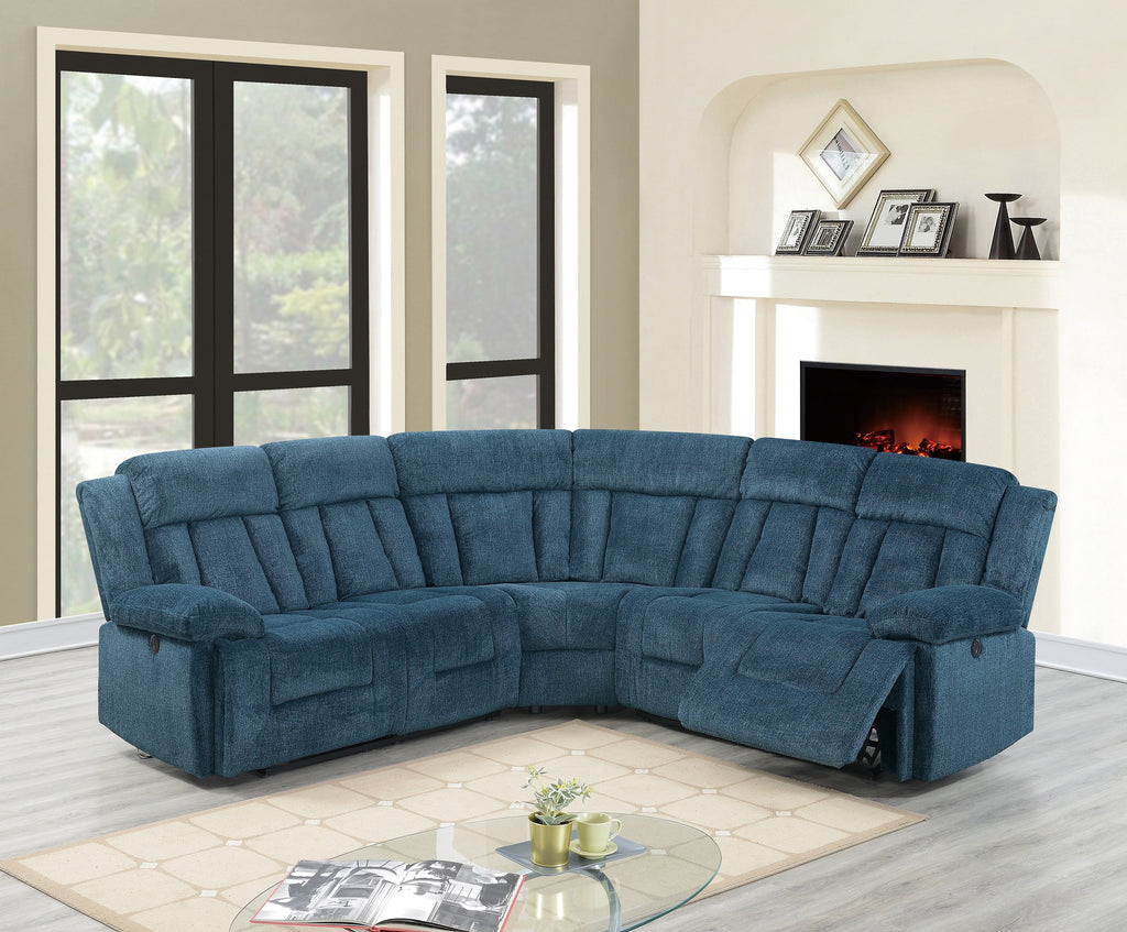 Dark Blue Chenille Reclining Sectional Sofa Set 3pcs B605