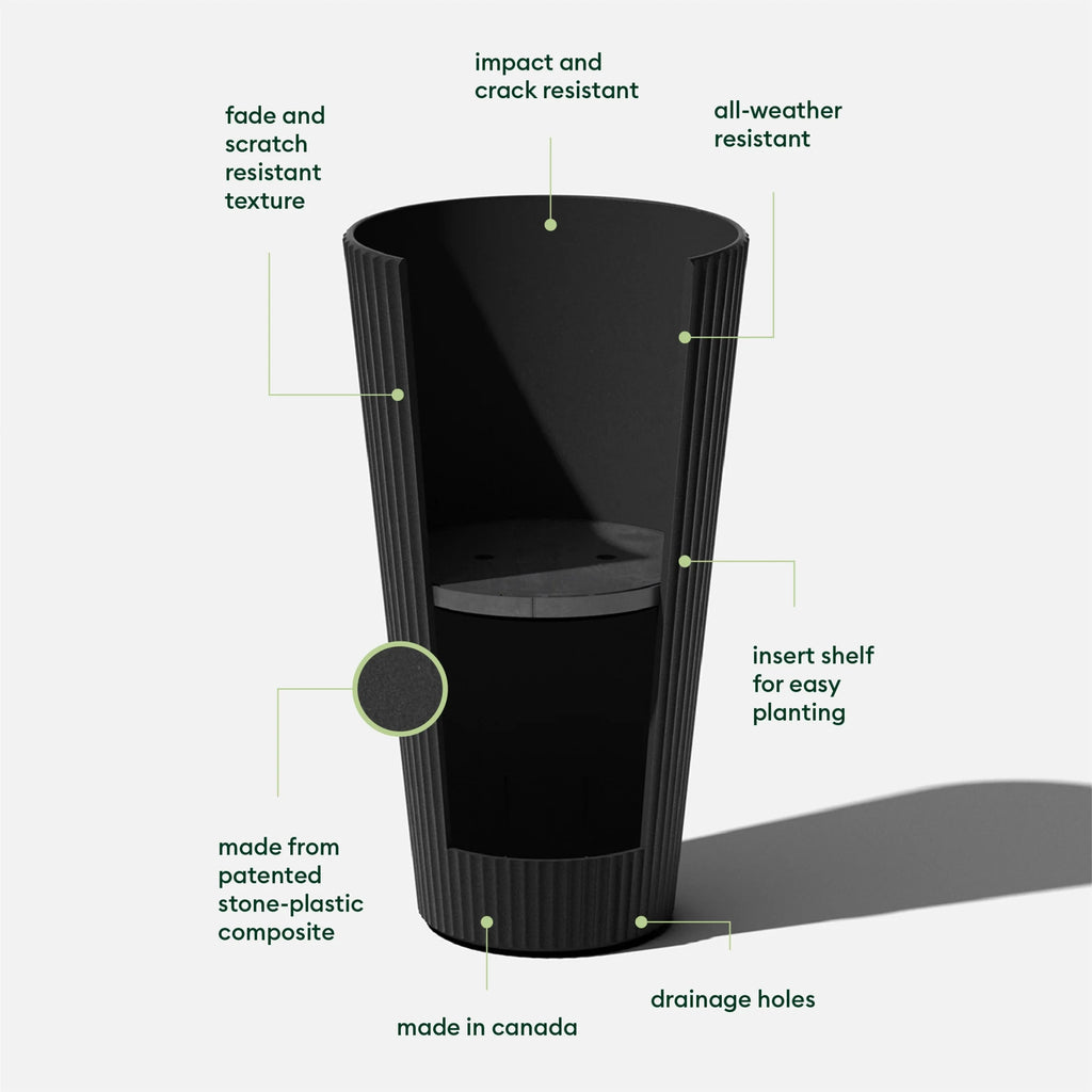 26" Tall Black Plastic-Stone Planter 2 Pack I190