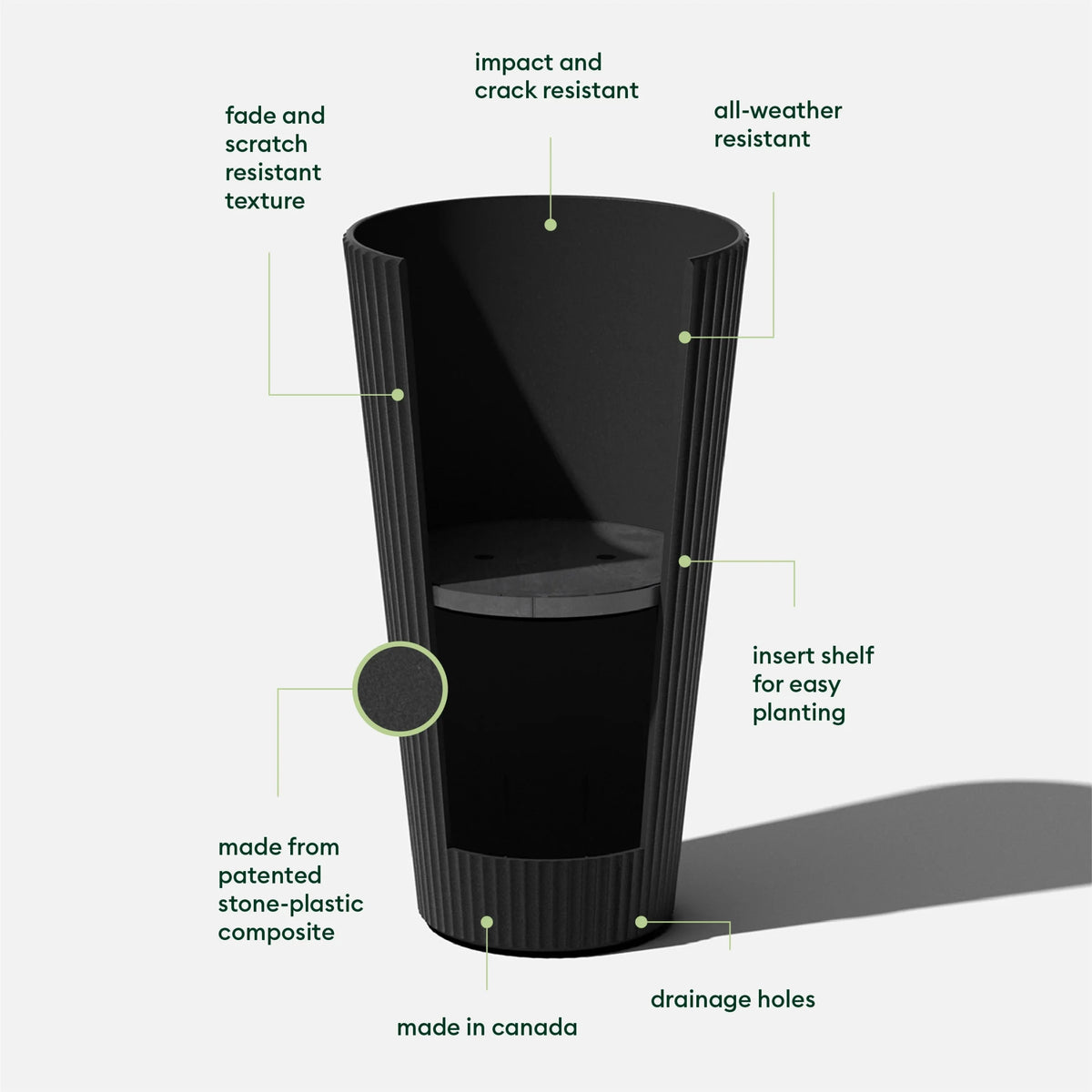 26" Tall Black Plastic-Stone Planter 2 Pack I190