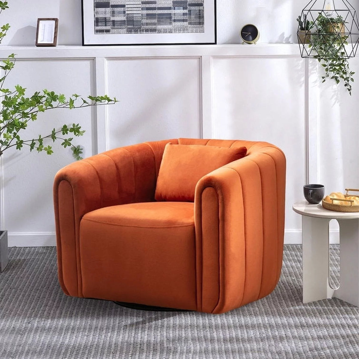 Orange Velvet Swivel Barrel Chair B193