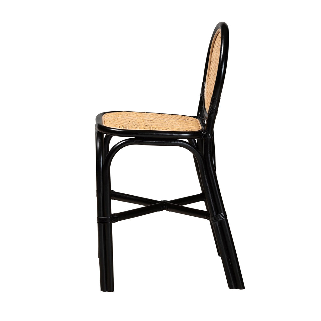 Two-Tone Black and Natural Brown Rattan Counter Stool L2587