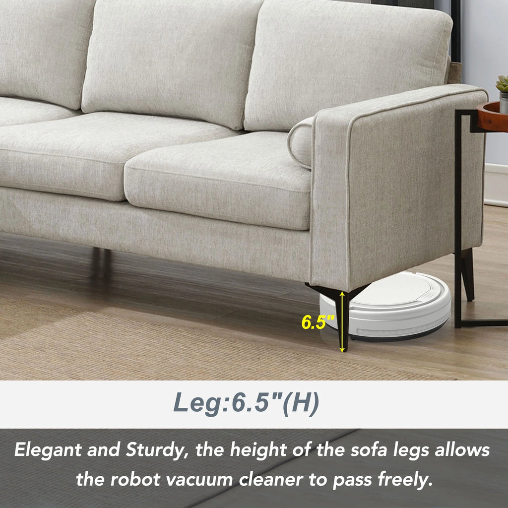 L-Shaped Sectional Sofa with Reversible Chaise, 3 Seater Chenille Fabric Modular Couch with Pillows Metal Legs Z462