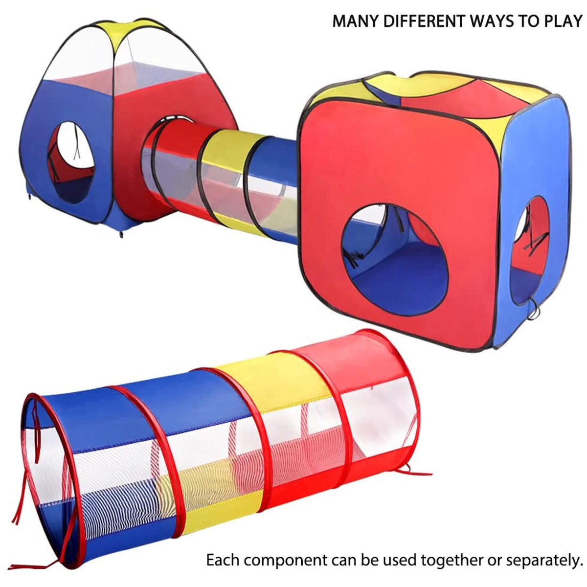 4 in 1 Kids Play Tent and Tunnels, Pop Up Ball Pit, 2 Tents + 2 Crawl Tunnels Playhouse Tent Set T212394