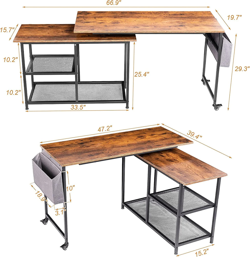 L-Shaped Corner Computer Desk 67 Inch with Shelves W9865