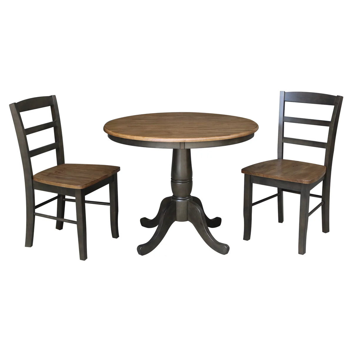 3-piece Solid Wood Dining Set with Round Pedestal Table and 2 Ladder Back Chairs R154