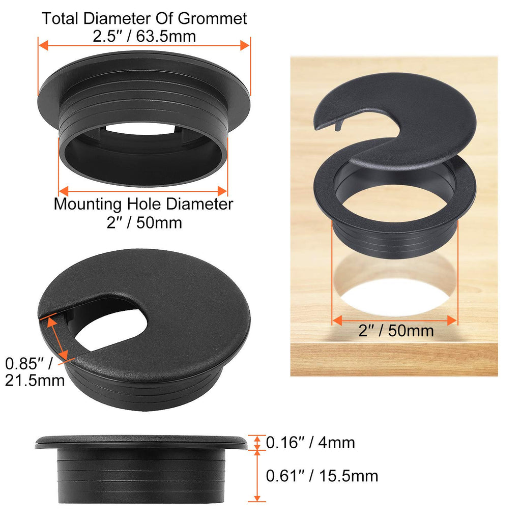 2 Desk Grommet Black, 30PACK Wire Cable Hole Cover PC Computer Desk Plastic Grommet Cord, Tidy Cable Wire Grommet for Office PC Computer Desk Cord Management, (50mm Mounting Hole Diameter) Pack of 2 R371