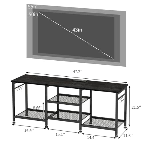 Rustic Brown TV Stand with Charging Station and Lights Z39964