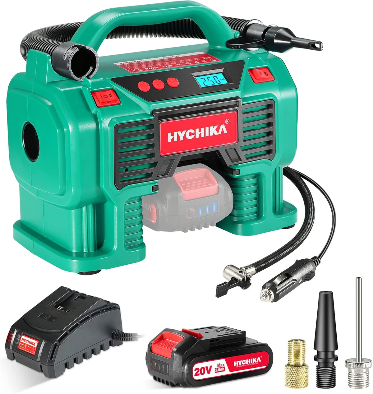 160PSI Portable Tire Inflator with Pressure Gauge, Dual Power Supply, LED Light, Pack of 2 I969