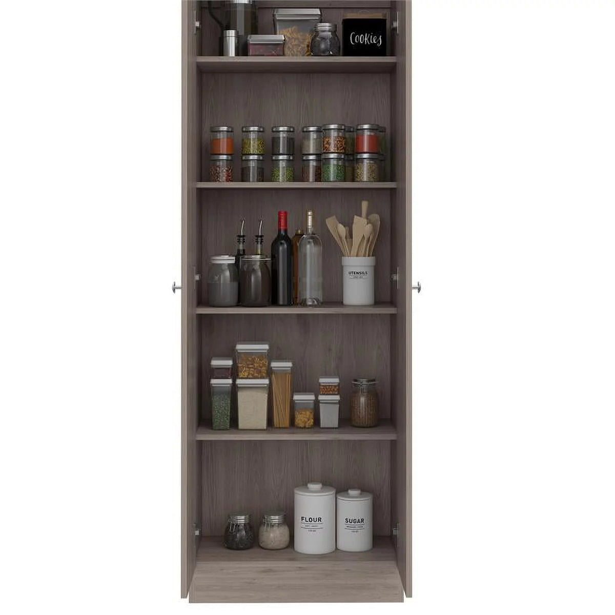 2 Piece Wood Two-Door Pantry Cabinet Set in Light Gray N717561