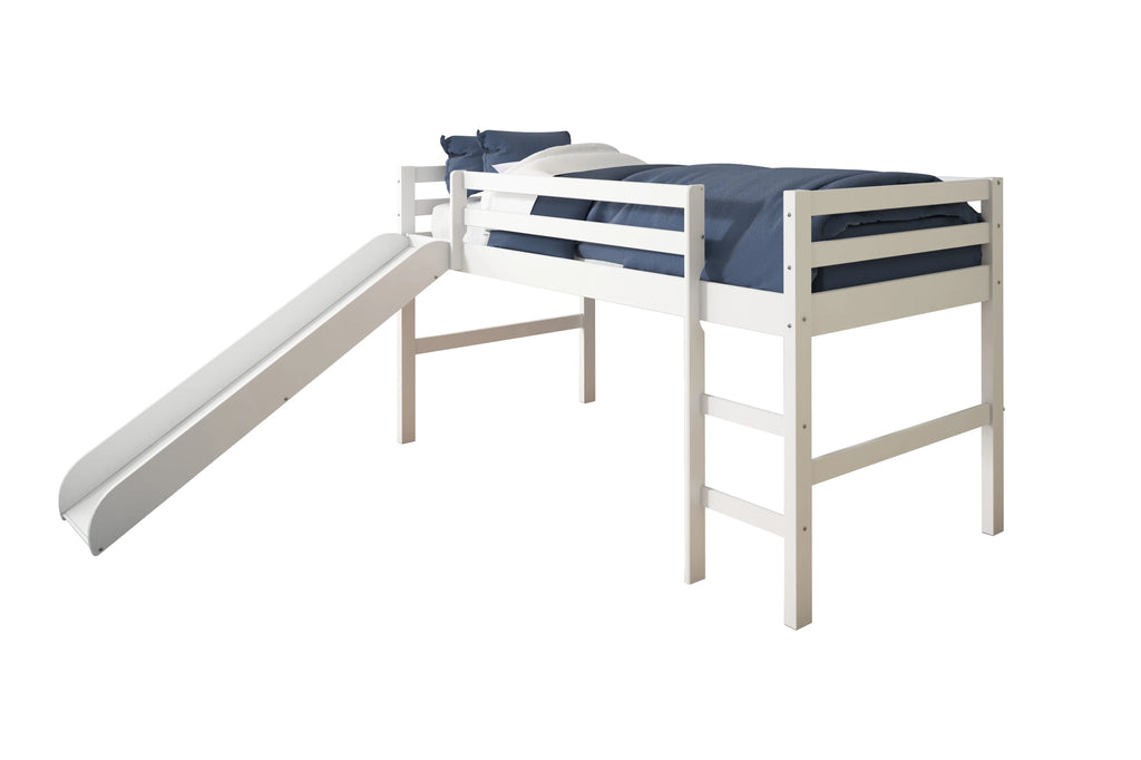 White Twin Loft Tent Bed with Slide C7413