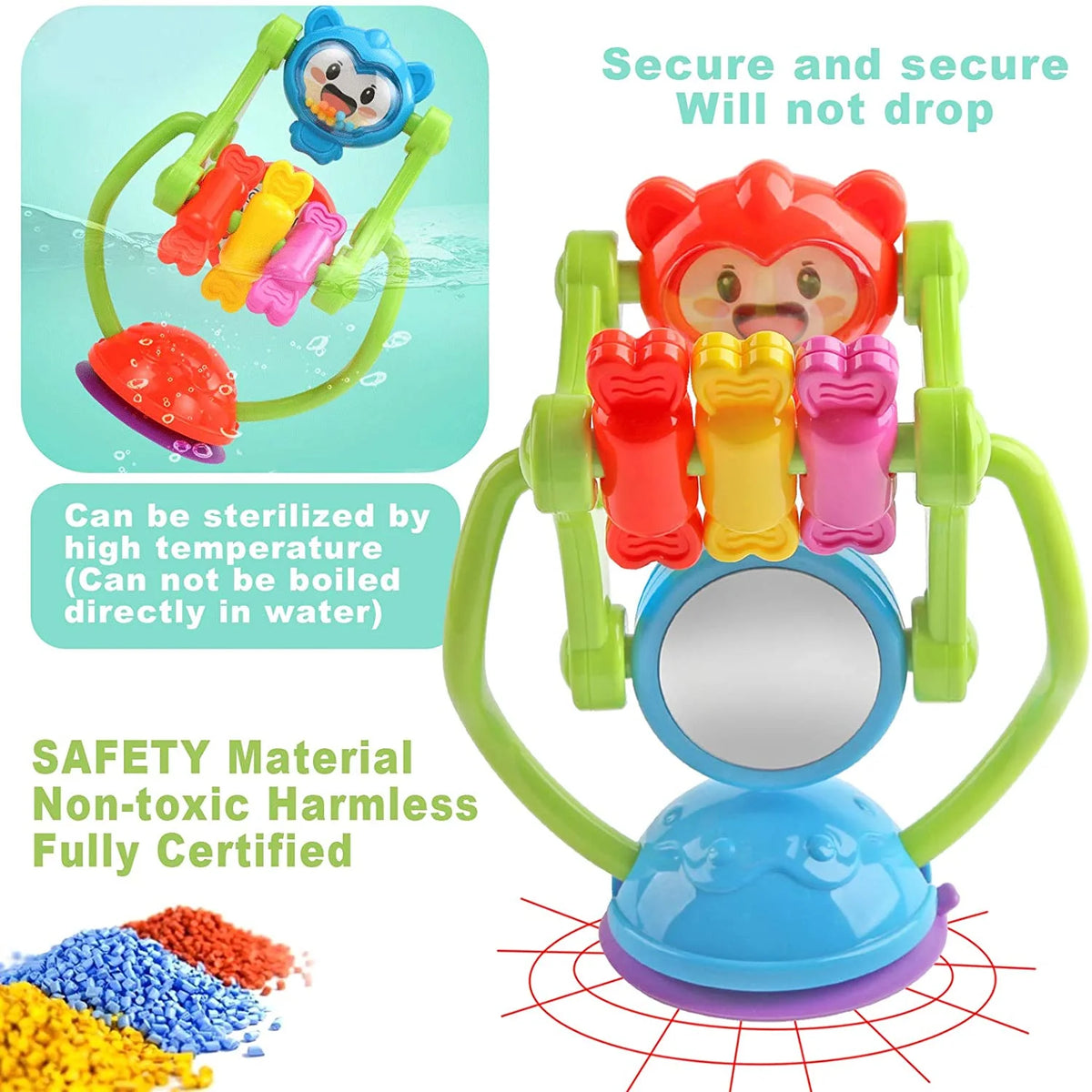 Baby Rattle Toys with Suction Cup Grab Shaker and Spin F458005