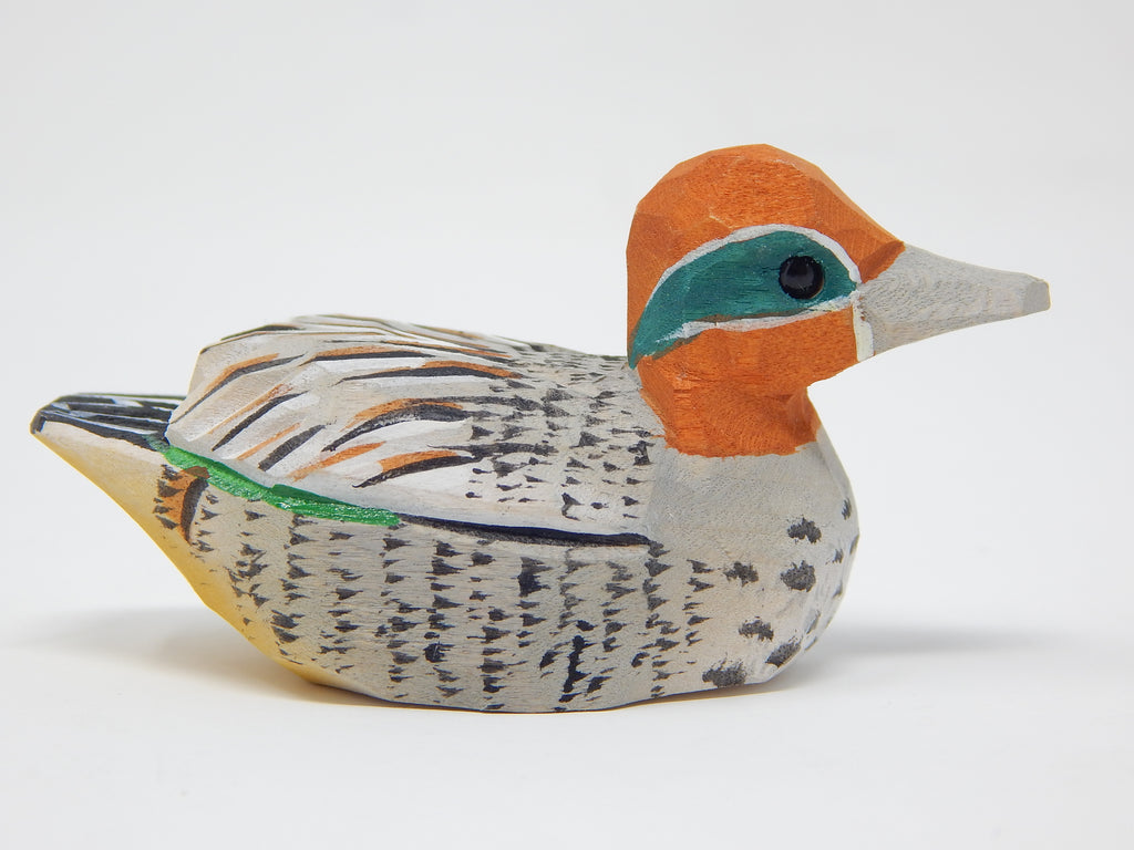 Teal Wooden Duck Figurine Handmade Carving W909