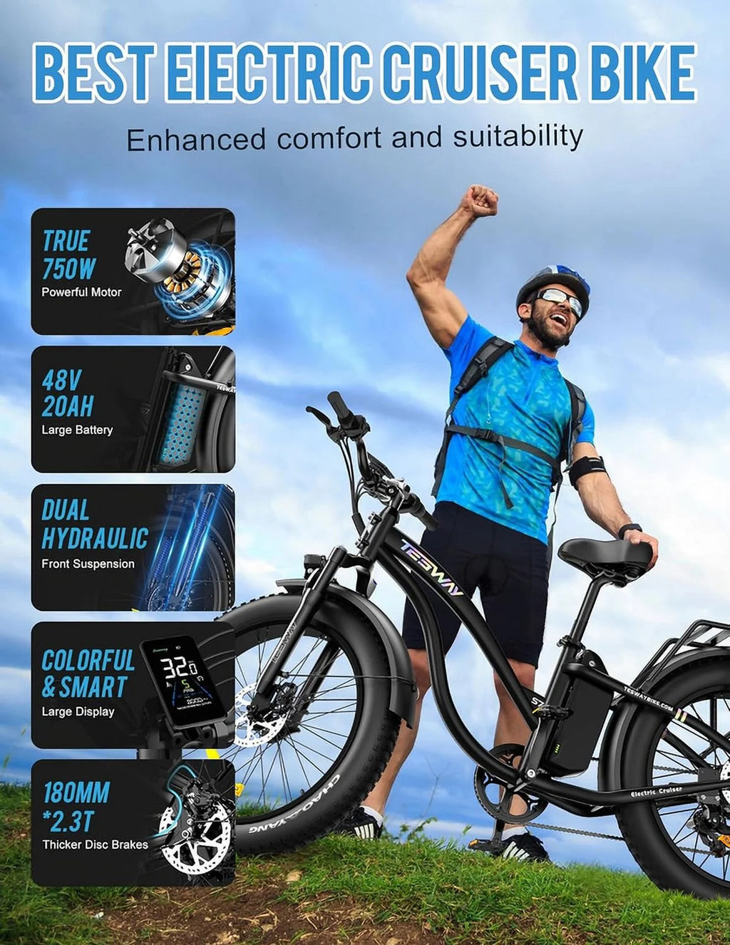 Fat Tire Electric Bike 48V 20AH 26 x 4.0" G832219