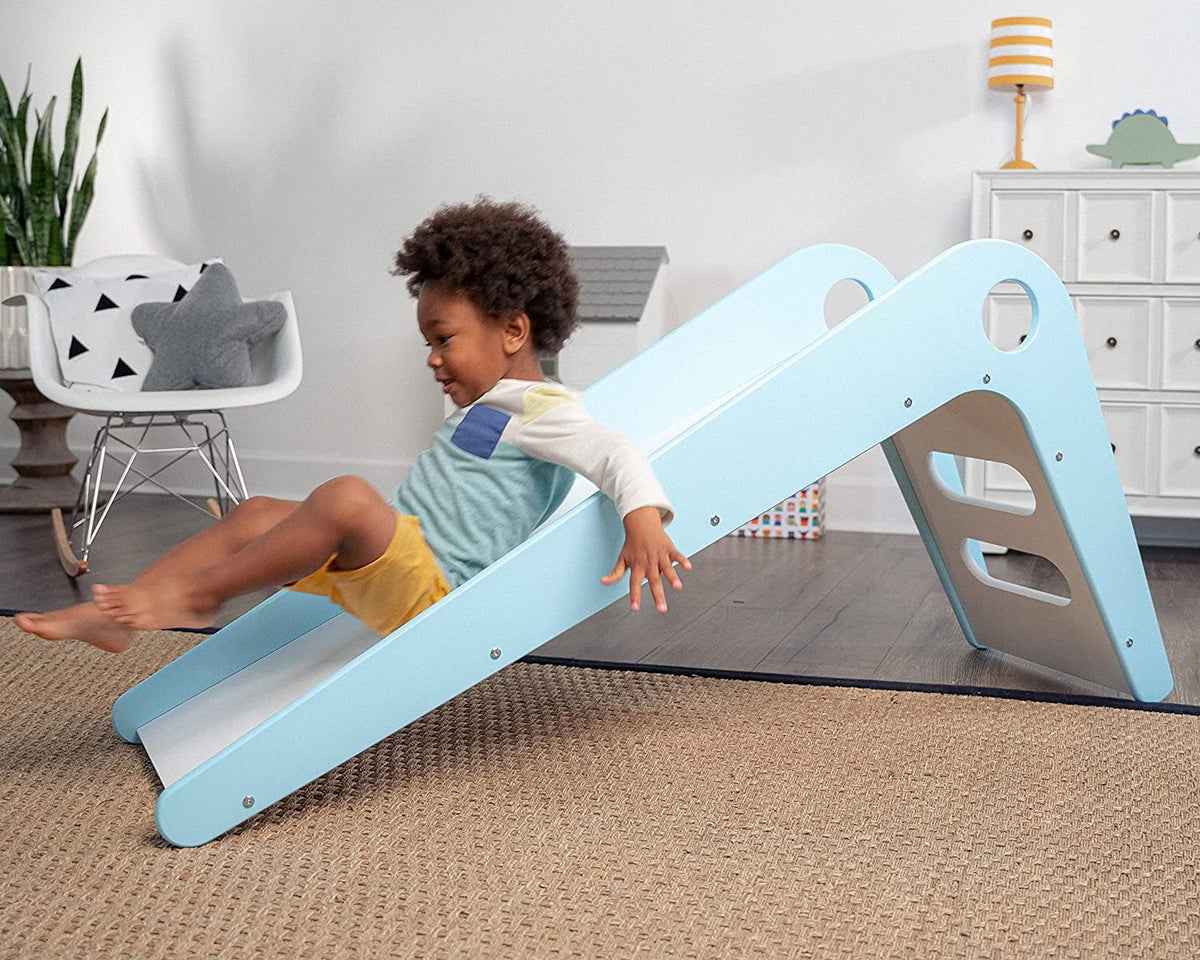 Wooden Indoor Slide for Kids Ages 18mo - 4 Years (Blue) E662281