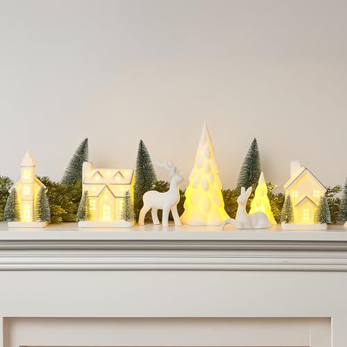 12 Pcs Ceramic Christmas Village Set with Lights S3043