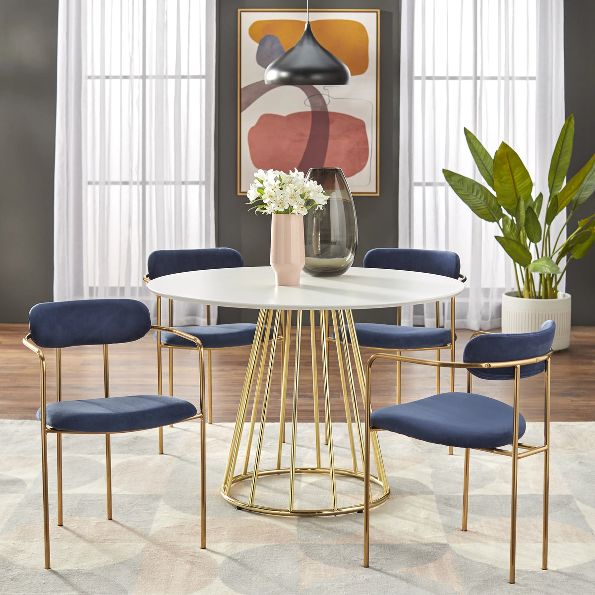 White/Gold Round Metal Dining Table W173