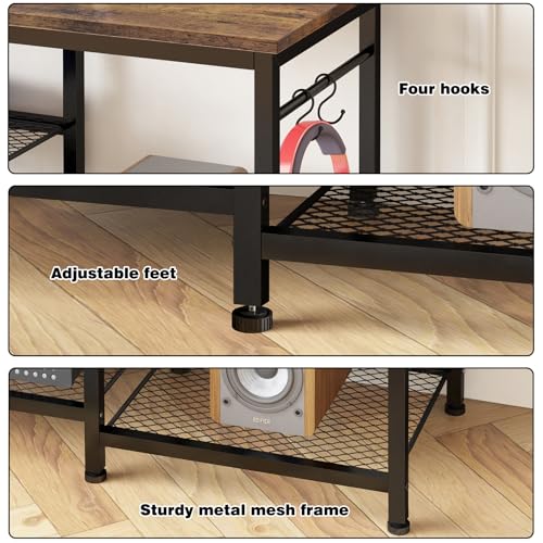 Rustic Brown TV Stand with Charging Station and Lights Z39964