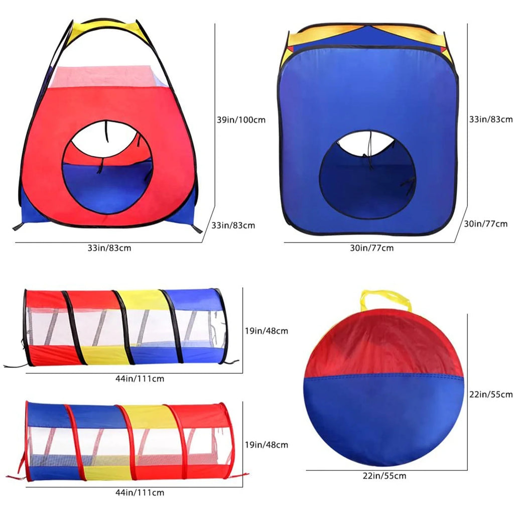 4 in 1 Kids Play Tent and Tunnels, Pop Up Ball Pit, 2 Tents + 2 Crawl Tunnels Playhouse Tent Set T212394