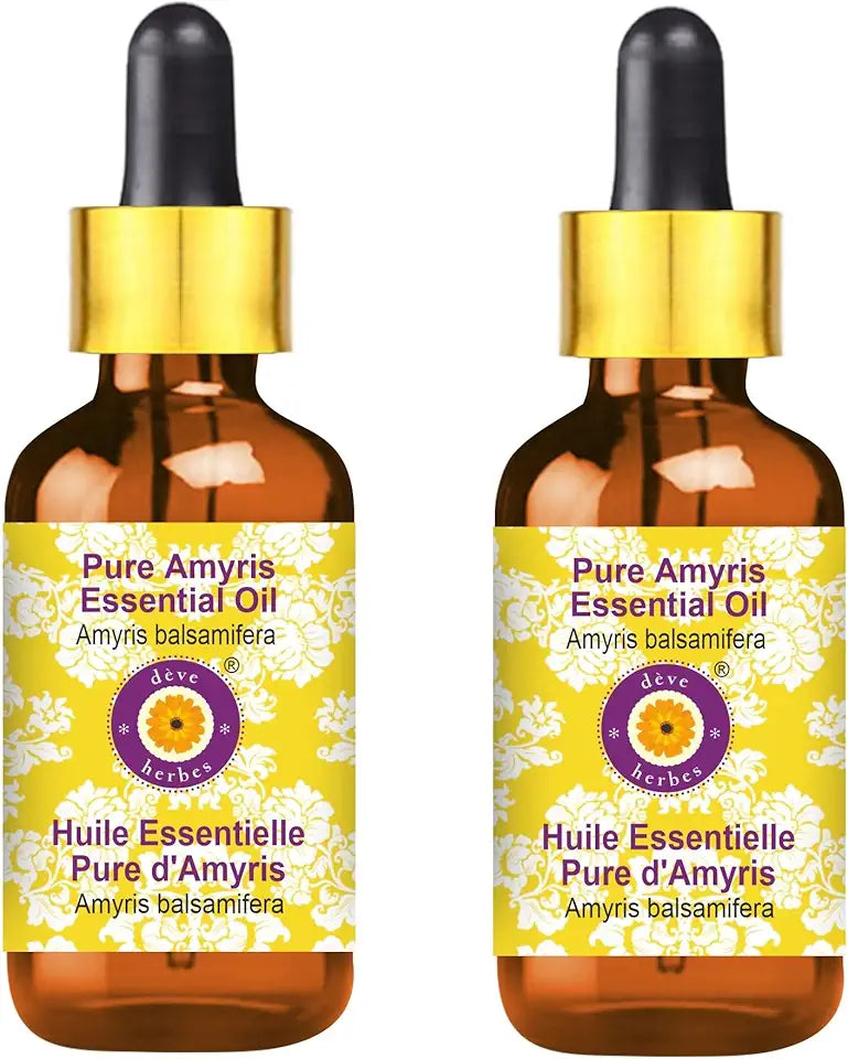 Pure Amyris Essential Oil with Glass Dropper Steam Distilled 100ml X 2 N12809