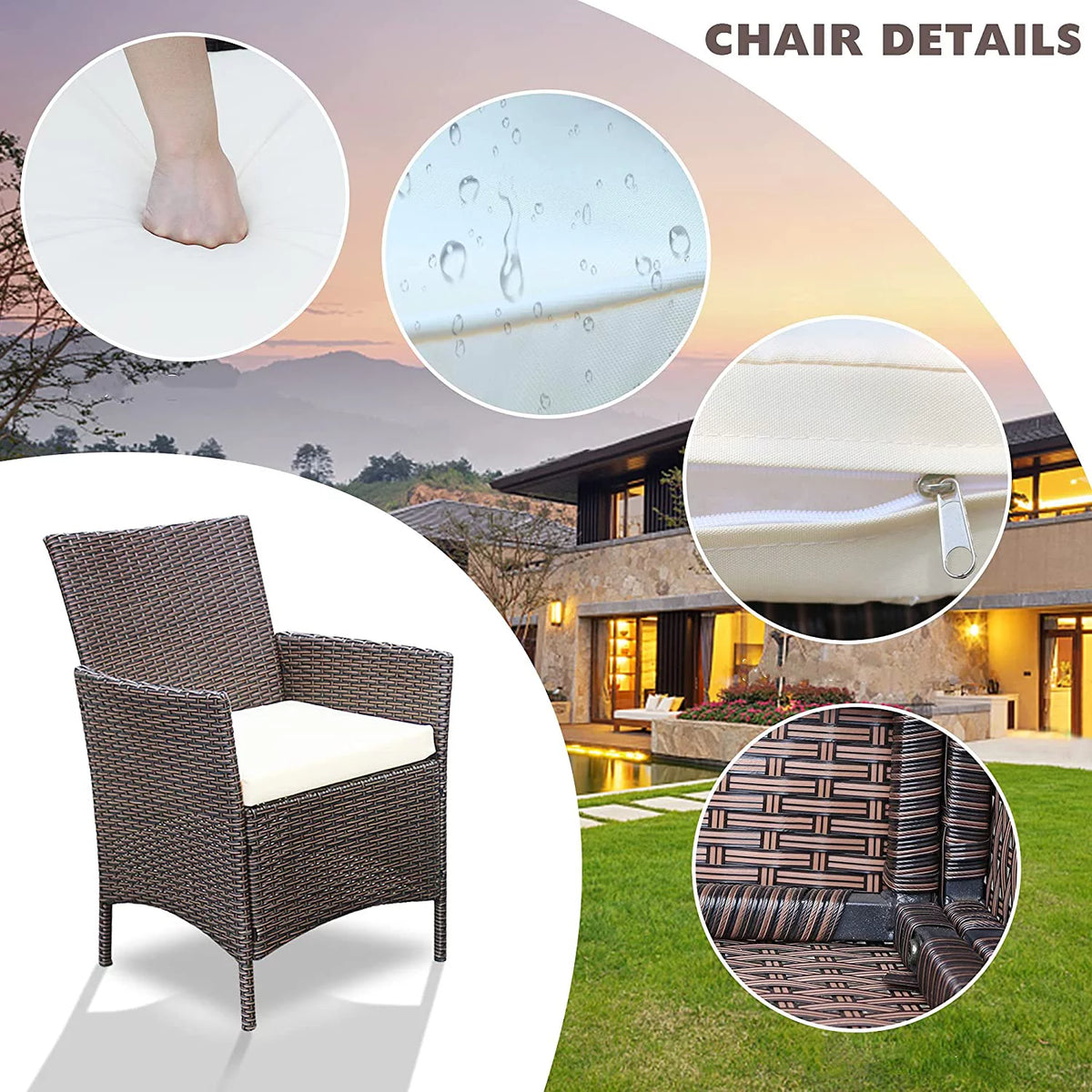 3 Pieces Beige Rattan Wicker Outdoor Furniture Set B2643