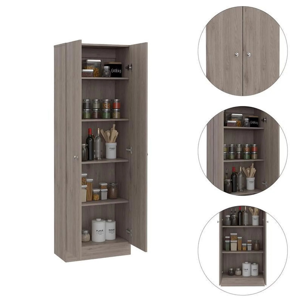 2 Piece Wood Two-Door Pantry Cabinet Set in Light Gray N717561