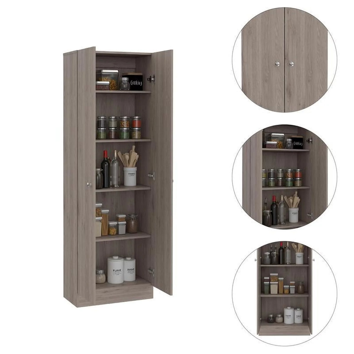 2 Piece Wood Two-Door Pantry Cabinet Set in Light Gray N717561