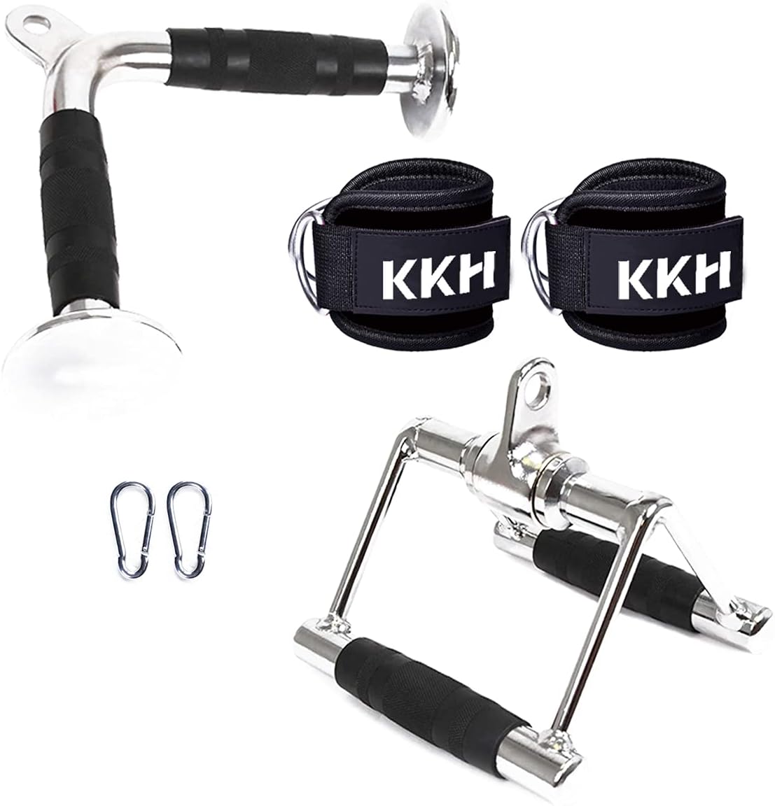 Cable Machine Attachments Set with V-Shaped Bar, Straight Rotating Bar, Double D Handle, Snap Hooks, Ankle Strap Q654604