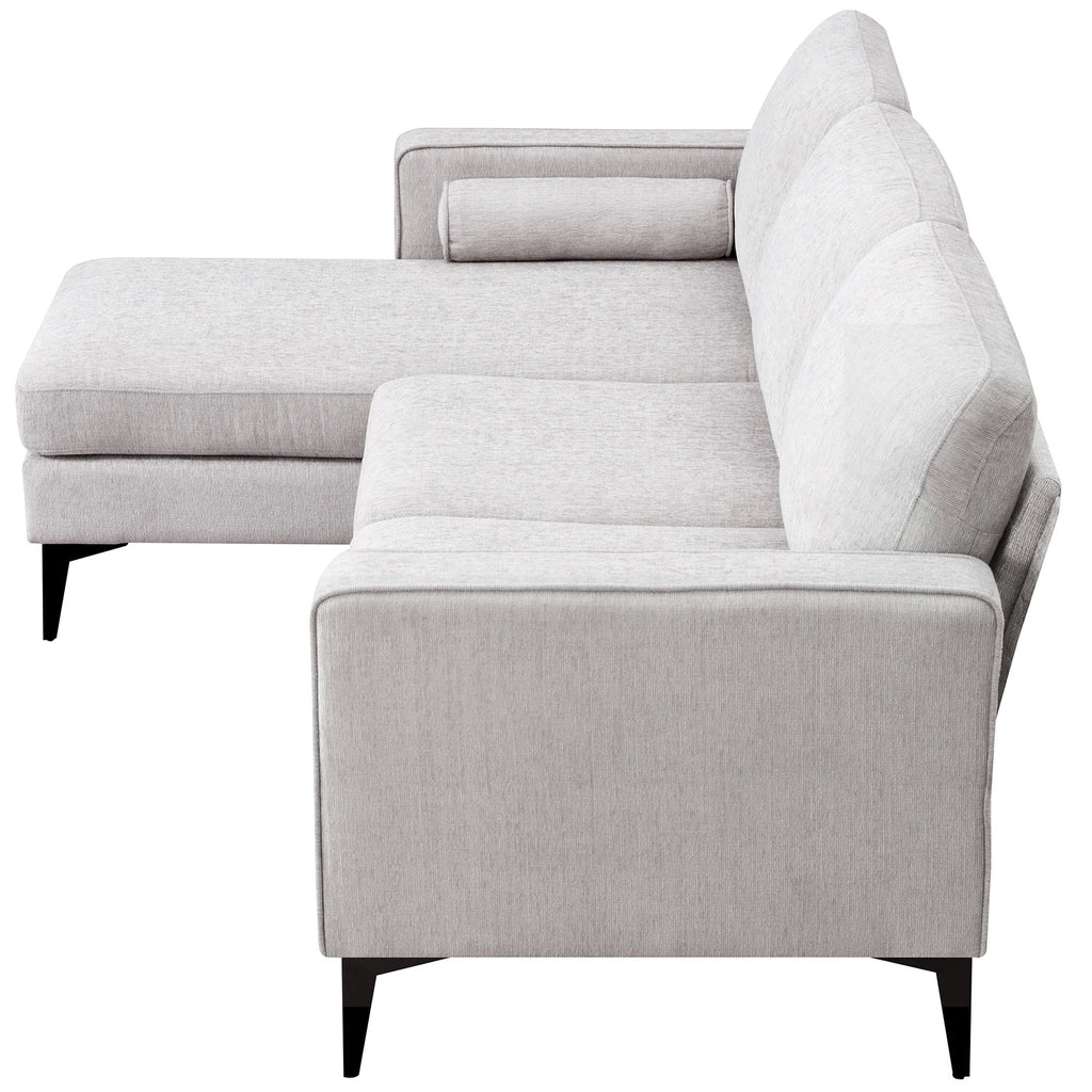 L-Shaped Sectional Sofa with Reversible Chaise, 3 Seater Chenille Fabric Modular Couch with Pillows Metal Legs Z462