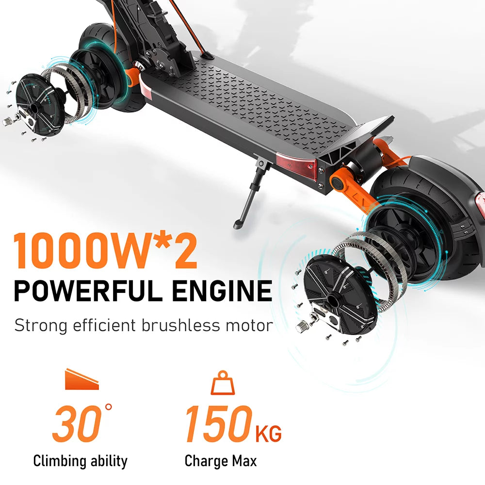 Dual Motor Electric Scooter, 2000W Up to 37 MPH & 50 Miles, 10 Off-Road Tires O402