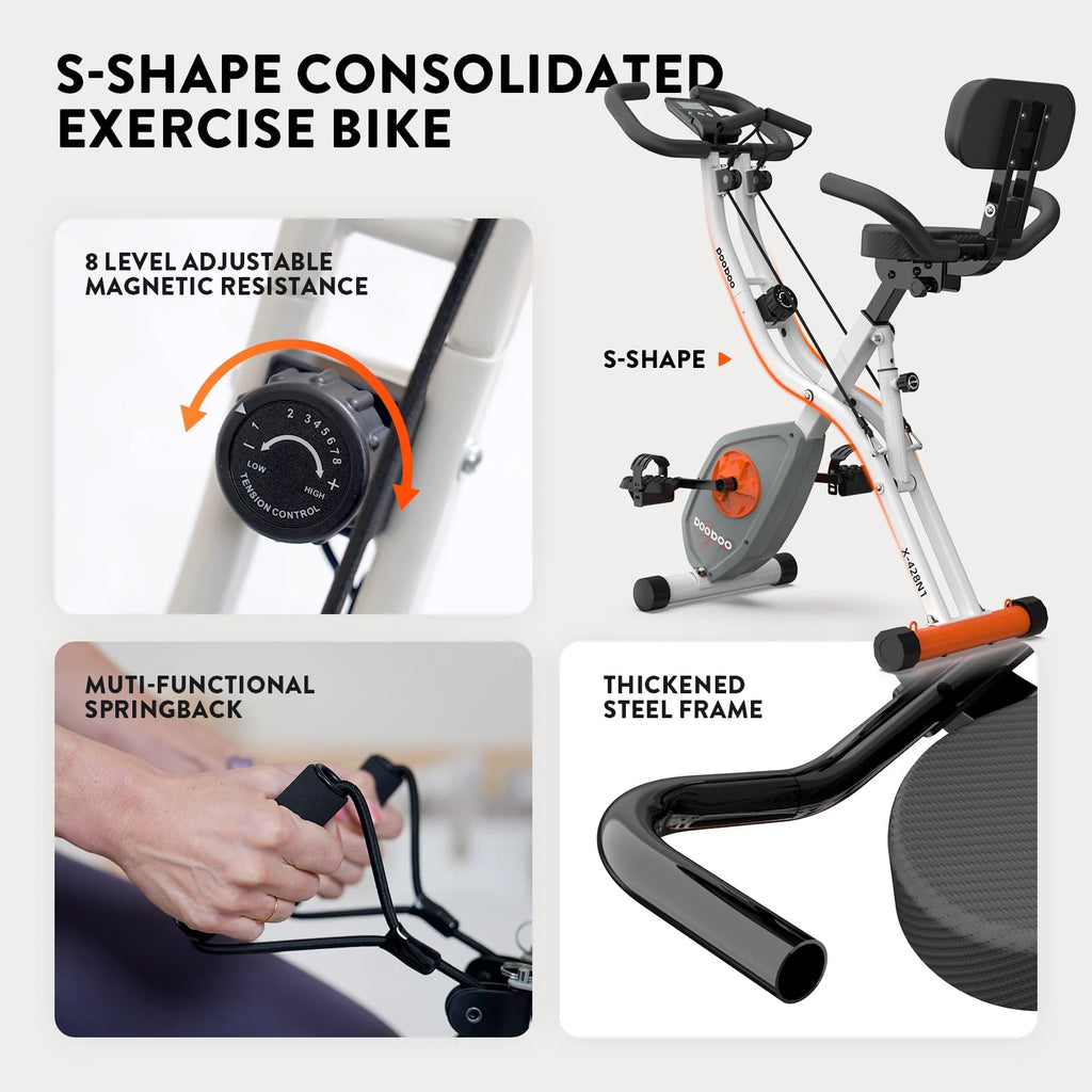 Upright Folding Magnetic Exercise Bike with Arm Resistance Bands V6216