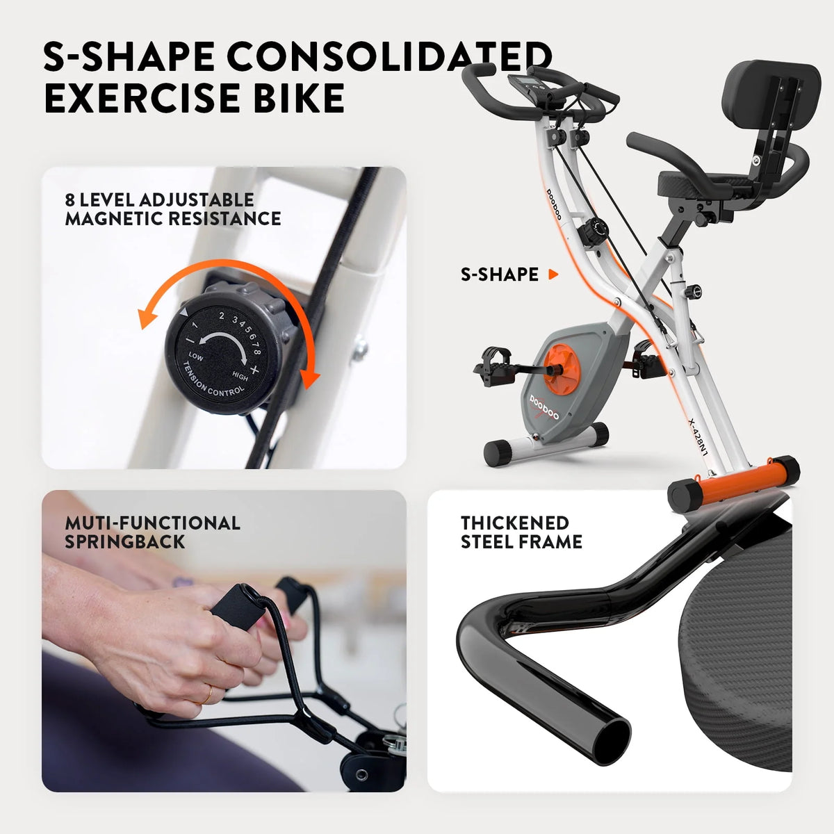 Upright Folding Magnetic Exercise Bike with Arm Resistance Bands V6216