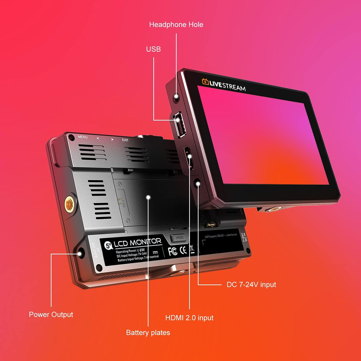 Black Mini 5 Inch 4k HDMI Camera Monitor M11045