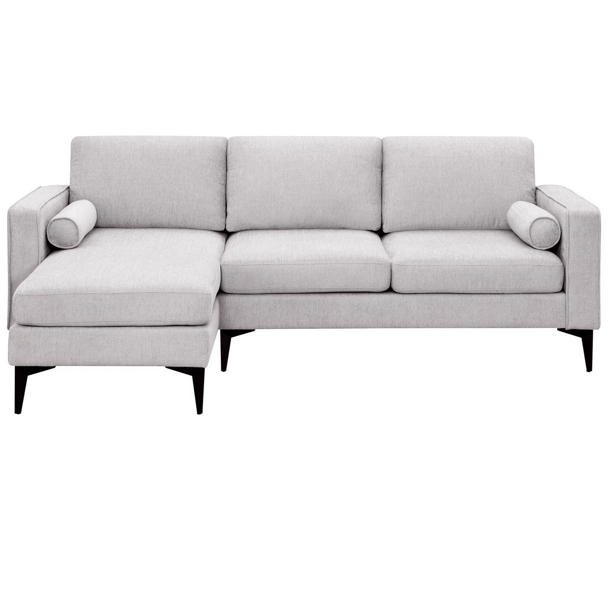 L-Shaped Sectional Sofa with Reversible Chaise, 3 Seater Chenille Fabric Modular Couch with Pillows Metal Legs Z462