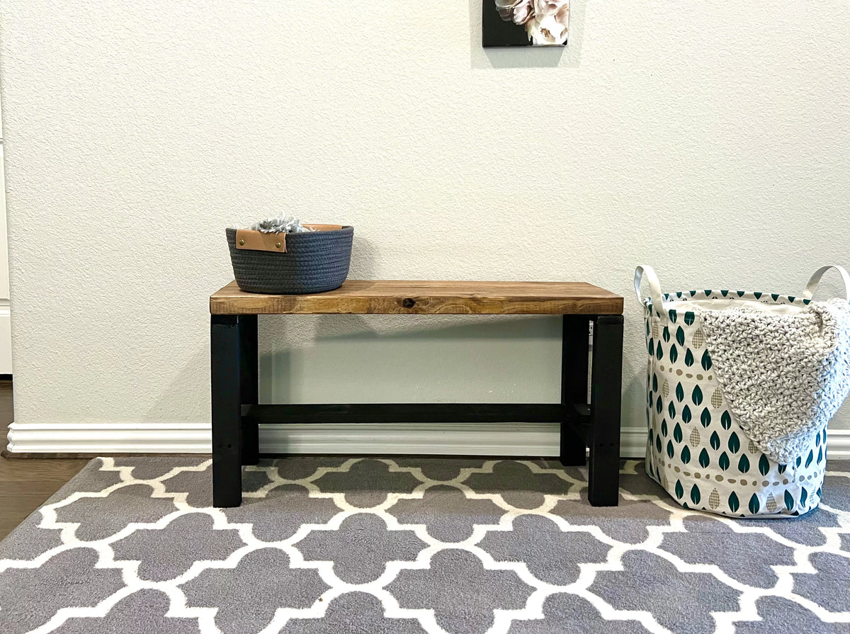 Two Tone Solid Pine Wood Entryway Accent Bench O980479