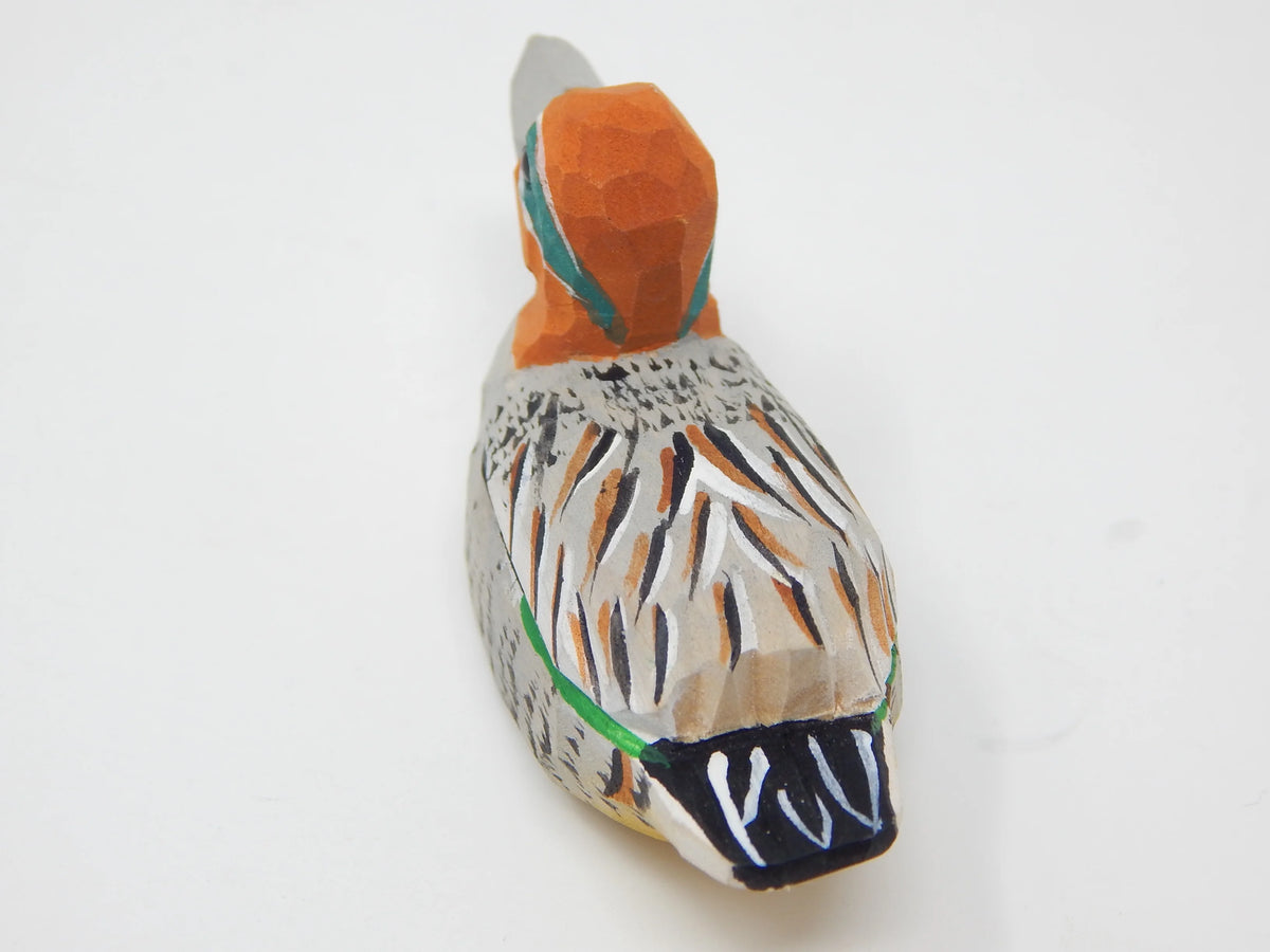 Teal Wooden Duck Figurine Handmade Carving W909