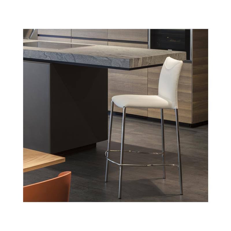 White Leather Chrome Bar Stool J582