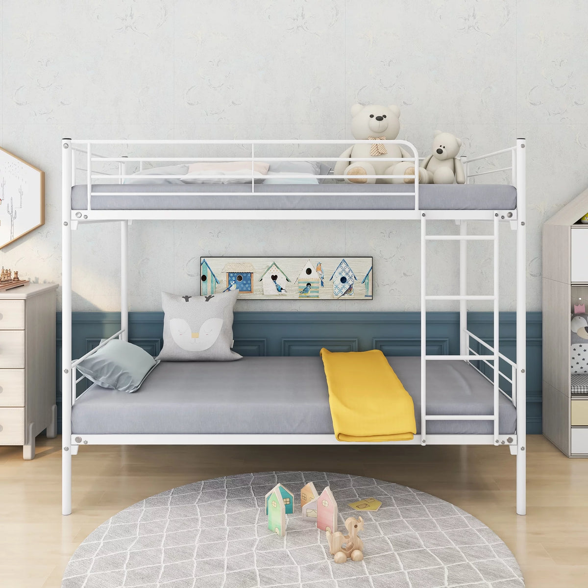 Twin-Over-Twin Bunk Bed with Metal Frame and Ladder White A93265