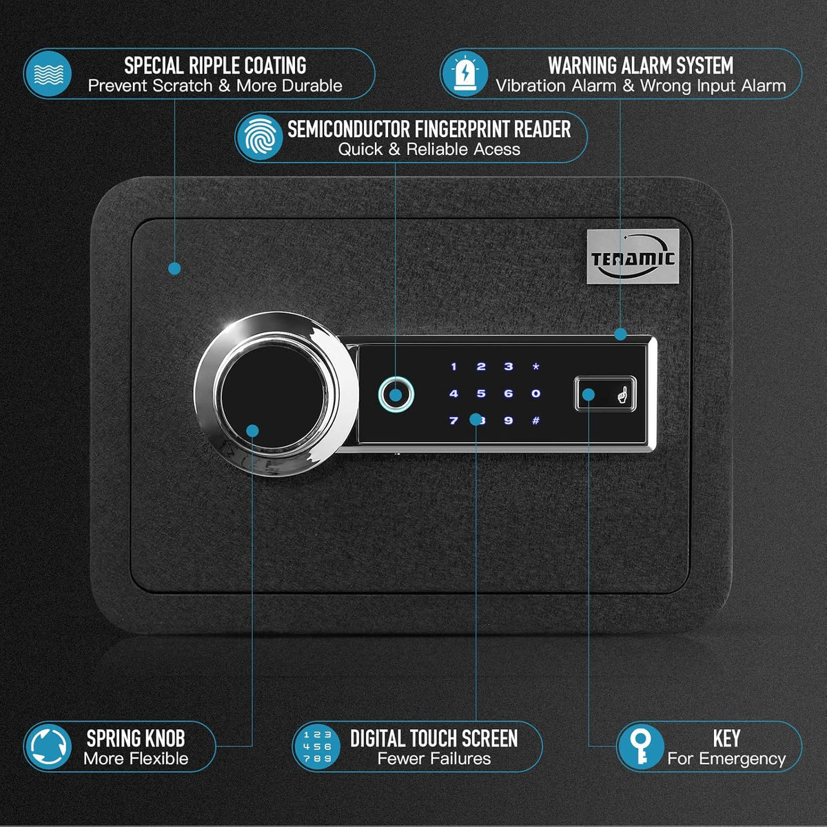 Black Solid Alloy Steel Biometric Fingerprint Safe Box U8093