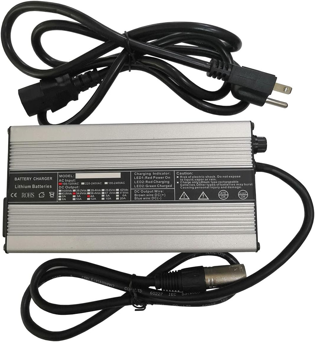 54.6V 4A Battery Charger for 48V 13S Lithium Battery with 3-Pin XLR Connector Pack of 2 V857
