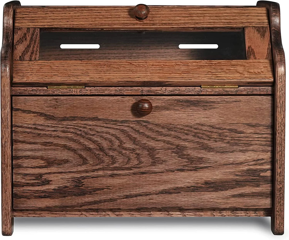Solid Wood Oak Bread Box with Clear Window B872