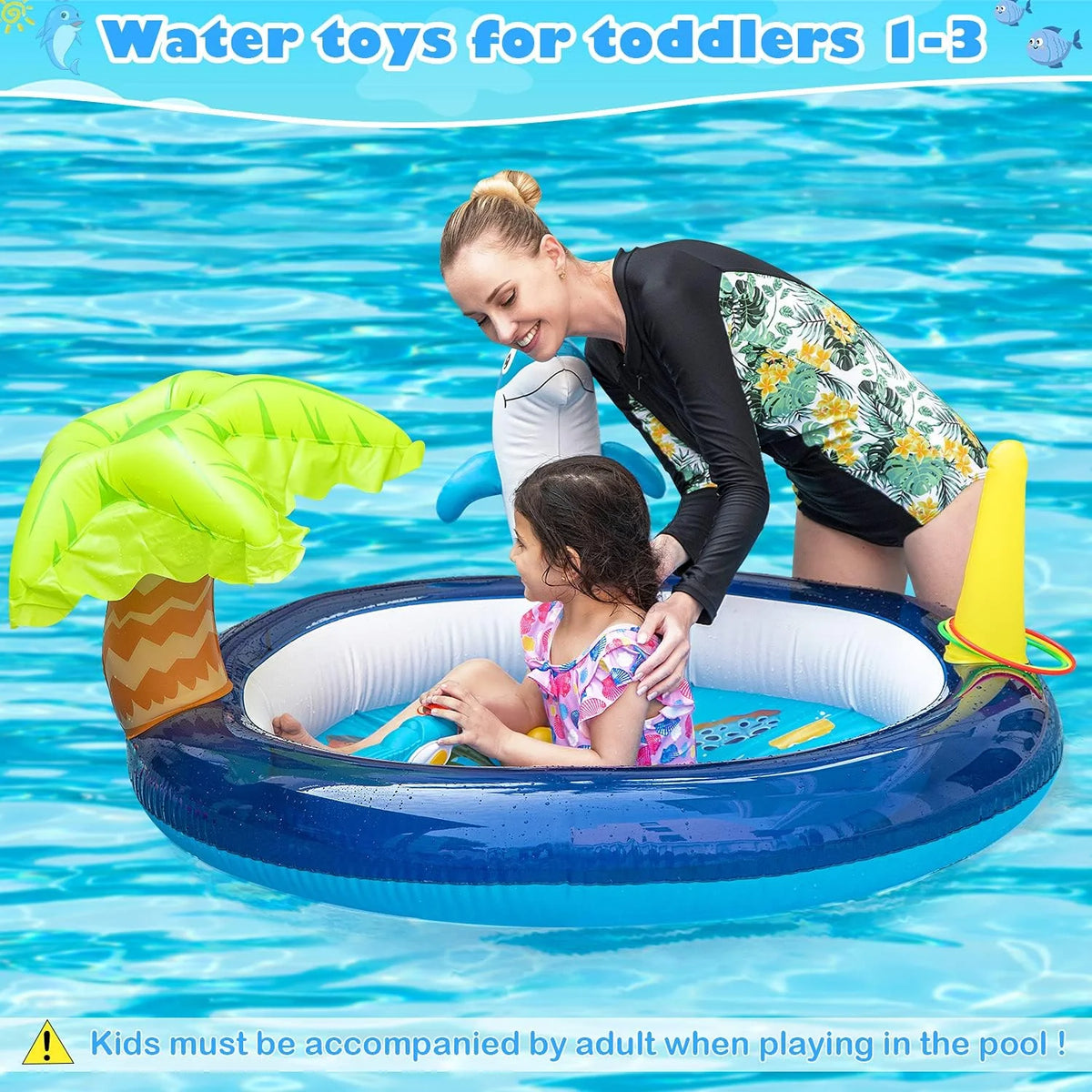 Blue Inflatable Swimming Pool with Dolphin Sprinklers A8412