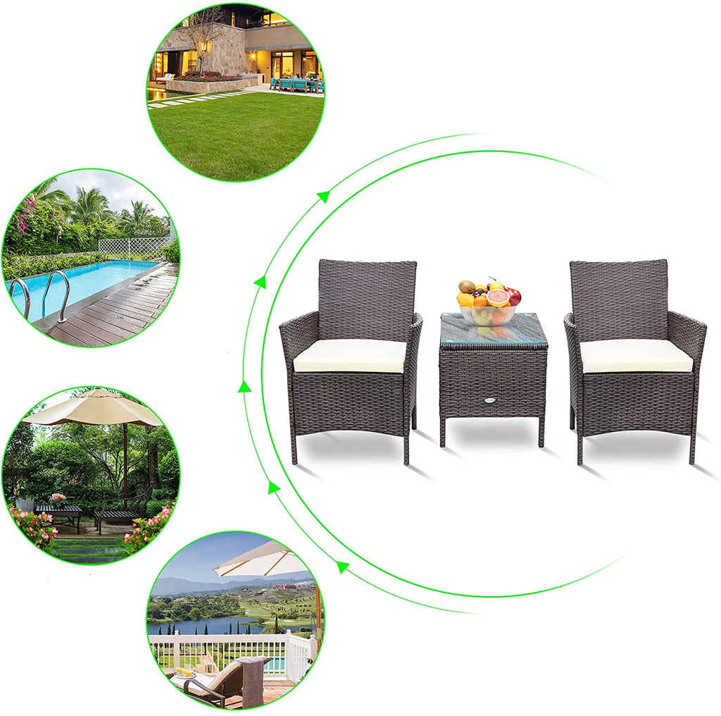 3 Pieces Beige Rattan Wicker Outdoor Furniture Set B2643