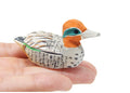 Teal Wooden Duck Figurine Handmade Carving W909