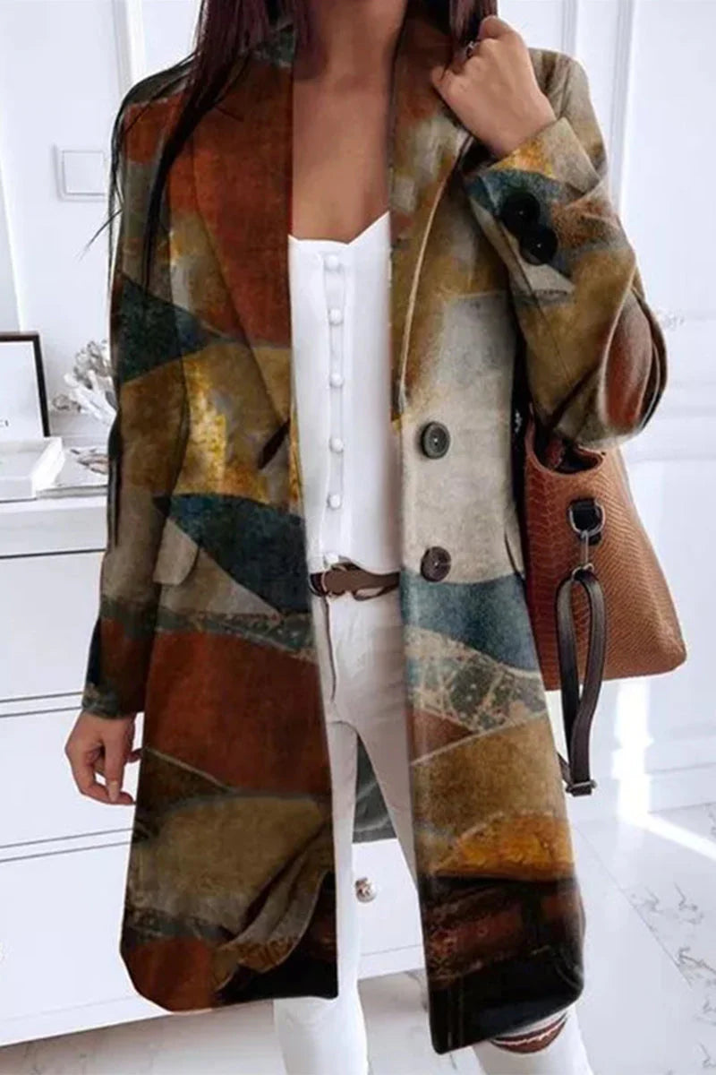 Geometric Printing Turn-back Collar Outerwear T77953